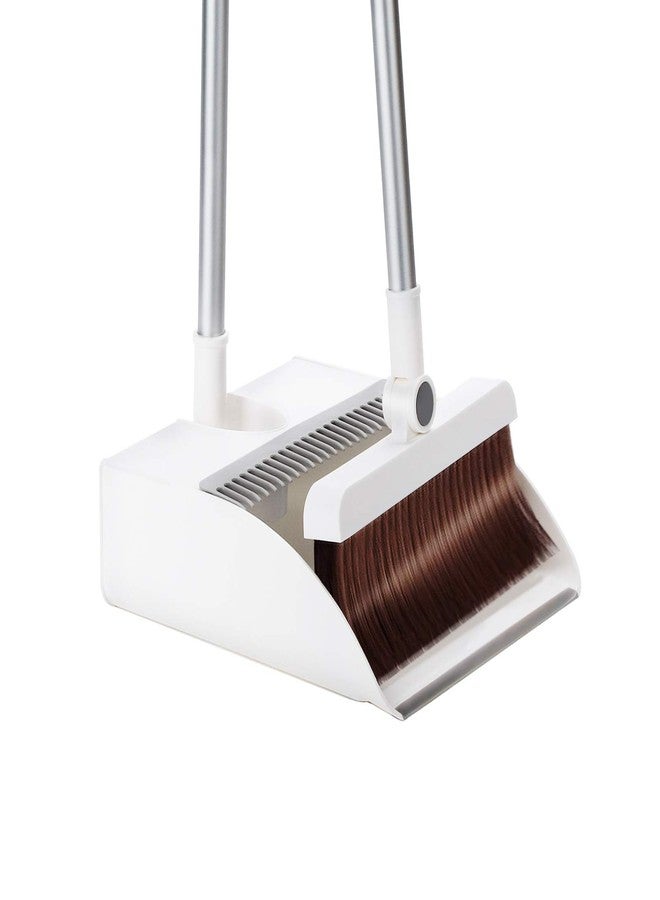 HRURU Broom Dustpan Set, Broom Dustpan & Broom Standing Cleaning Set, 2023 Newest Broom Popular Ranking, Broom Dustpan Set, Outdoor Fixed, 180° Angle Adjustable Broom, Rotary Broom, Convenient Storage, Easy Assembly, Indoor/Outdoor Reiwa Cleaning Set (White-Improved Model) - Image 1